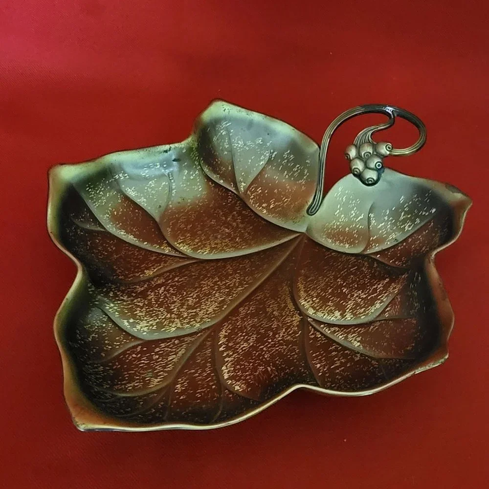 VTG Golden Brass Maple Leaf Trinket Dish